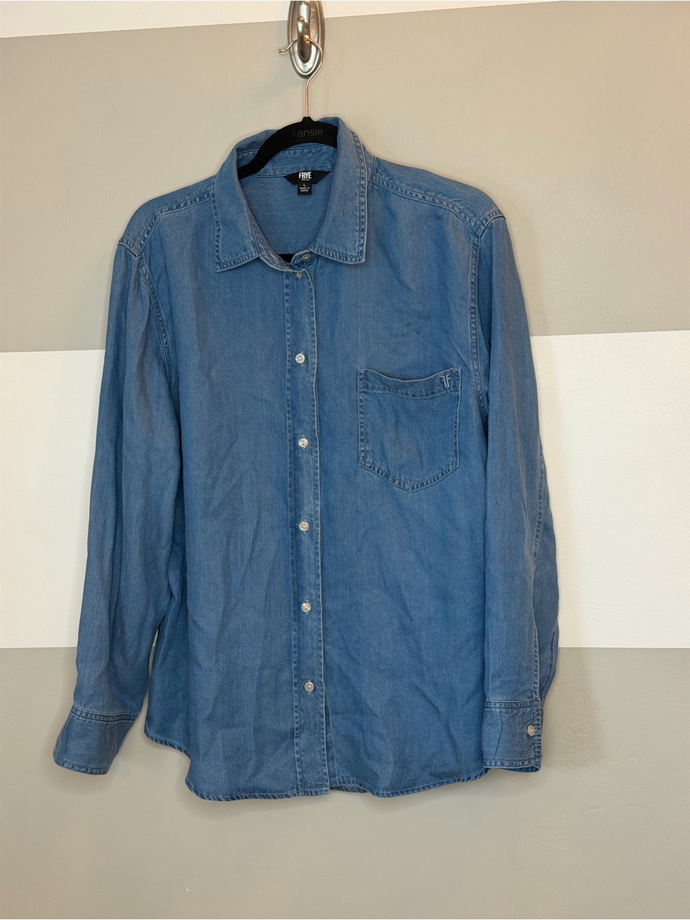 Frye Blue Denim Button-Down Shirt large